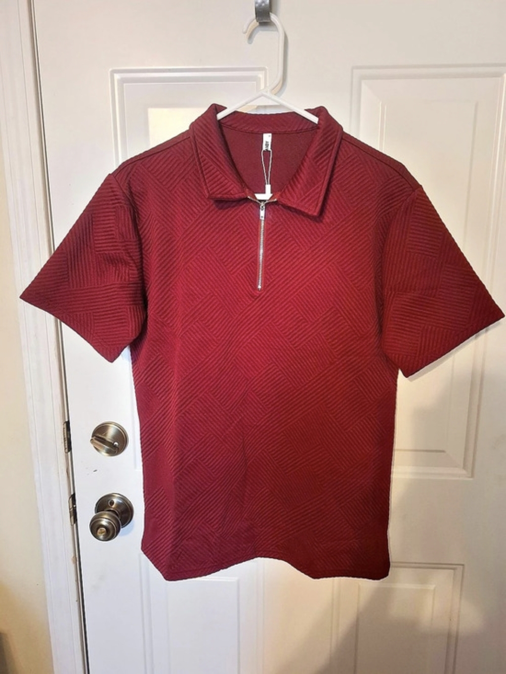 GOOFANDY Men'Small Geometric Zip Polo in Red Size Small NWT
